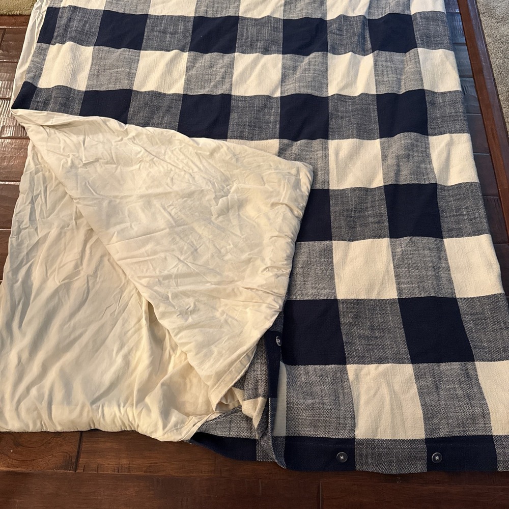 Pottery Barn Bryce Buffalo Check Cotton Duvet Cover Full/Queen Blue Cream
